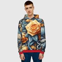 Толстовка-худи мужская Композиция из всякой всячины с розой - нейросеть, цвет: 3D-красный — фото 2