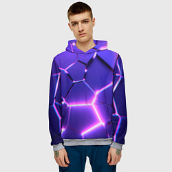 Толстовка-худи мужская Фиолетовые плиты с розовым свечением, цвет: 3D-меланж — фото 2