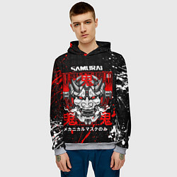Толстовка-худи мужская Hi tech samurai oni mask, цвет: 3D-меланж — фото 2