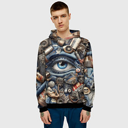 Толстовка-худи мужская Стимпанк композиция с глазом - нейросеть, цвет: 3D-черный — фото 2