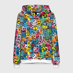 Толстовка-худи мужская Весёлые лица абстрактные, цвет: 3D-белый