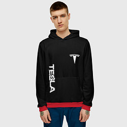 Толстовка-худи мужская Tesla logo white, цвет: 3D-красный — фото 2