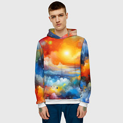Толстовка-худи мужская Закат солнца - разноцветные облака, цвет: 3D-белый — фото 2