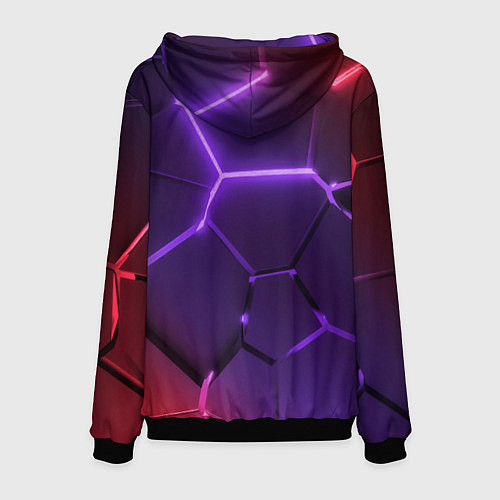 Мужская толстовка Красно-фиолетовые неоновые плиты в разломе / 3D-Черный – фото 2