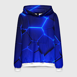 Толстовка-худи мужская Текстура темных синих неоновые плиты, цвет: 3D-белый