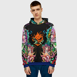 Толстовка-худи мужская Cyberpunk tatoo game steel japan, цвет: 3D-синий — фото 2