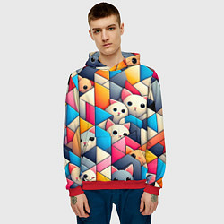 Толстовка-худи мужская Geometric pattern with kittens - ai art, цвет: 3D-красный — фото 2