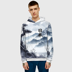 Толстовка-худи мужская Японский пейзаж - нейросеть, цвет: 3D-белый — фото 2