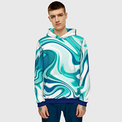 Толстовка-худи мужская Кислотно синий белый мраморный фон, цвет: 3D-синий — фото 2