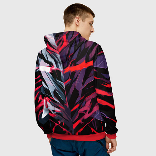 Мужская толстовка Хаотичная чёрно-красная абстракция / 3D-Красный – фото 4