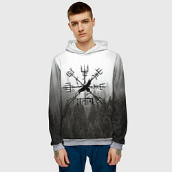 Толстовка-худи мужская Ворон в обережном компасе на фоне леса, цвет: 3D-меланж — фото 2