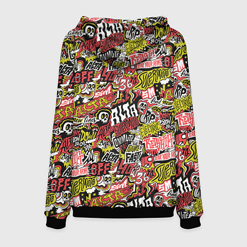 Мужская толстовка Супер мото паттерн с надписями и черепками / 3D-Черный – фото 2