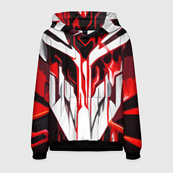 Толстовка-худи мужская Хаотичная красно-белая абстракция на чёрном фоне, цвет: 3D-черный