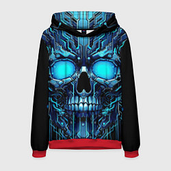 Толстовка-худи мужская Неоновый кибер череп - нейроарт микросхема, цвет: 3D-красный