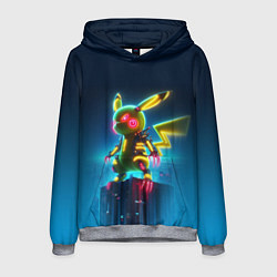 Толстовка-худи мужская Кибер Пикачу охотник с когтями - неоновое свечение, цвет: 3D-меланж