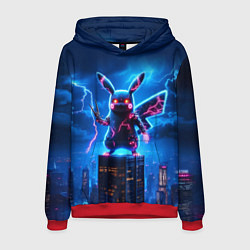 Толстовка-худи мужская Пикачу в роли Годзиллы - неоновое свечение, цвет: 3D-красный