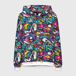 Толстовка-худи мужская Граффити спортивные принадлежности, цвет: 3D-белый