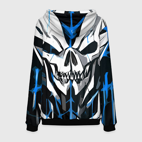 Мужская толстовка Белый череп и синие полосы на чёрном фоне / 3D-Черный – фото 2
