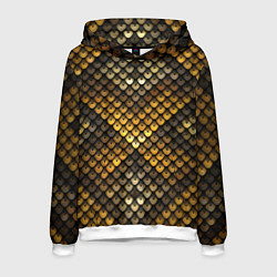 Толстовка-худи мужская Кольчуга - металлическая чешуя змеи, цвет: 3D-белый