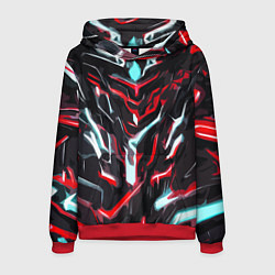 Толстовка-худи мужская Красно-белые абстрактные линии на чёрном фоне, цвет: 3D-красный