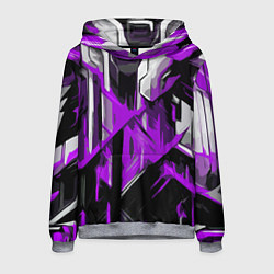 Толстовка-худи мужская White and purple abstraction on a black background, цвет: 3D-меланж