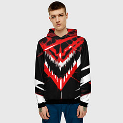 Толстовка-худи мужская Красно-белая пасть на чёрном фоне, цвет: 3D-черный — фото 2