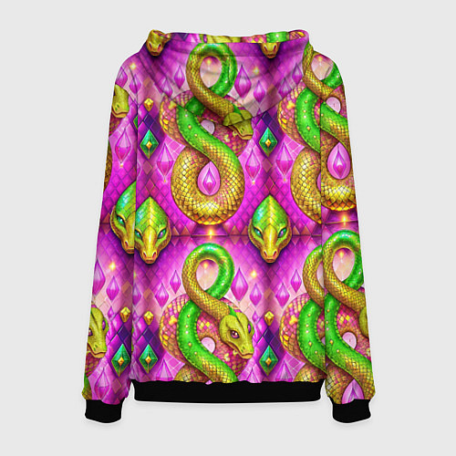 Мужская толстовка Желто-зеленые змеи паттерн / 3D-Черный – фото 2