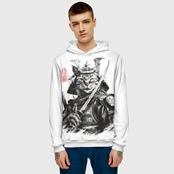 Толстовка-худи мужская Кот рыцарь самурай, цвет: 3D-белый — фото 2
