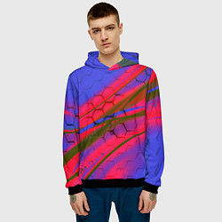 Толстовка-худи мужская Неоновая броня соты, цвет: 3D-черный — фото 2