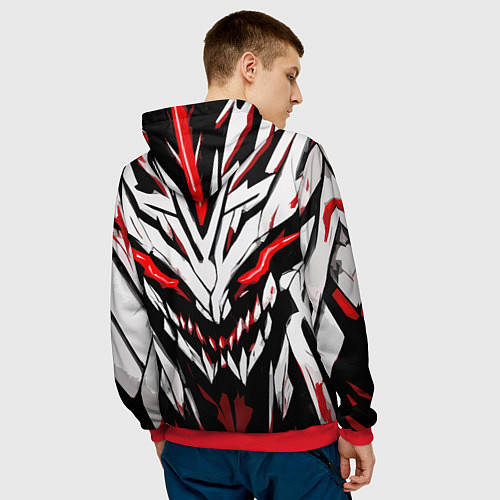 Мужская толстовка Красное абстрактное лицо монстра / 3D-Красный – фото 4