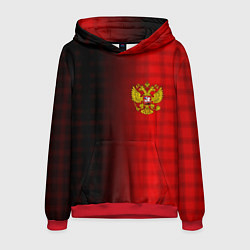 Толстовка-худи мужская Герб РФ текстура красный, цвет: 3D-красный