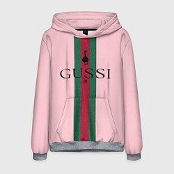 Толстовка-худи мужская Гусси - зелено-красная полоса на розовом фоне, цвет: 3D-меланж