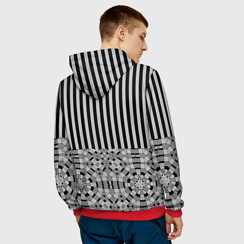 Мужская толстовка Комбинированный с геометрическим и полосатым узоро / 3D-Красный – фото 4