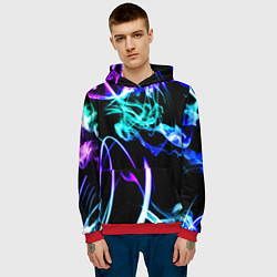 Толстовка-худи мужская Неоновый дым текстура, цвет: 3D-красный — фото 2