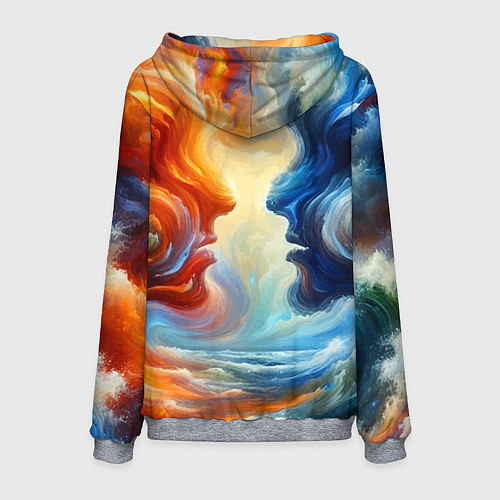 Мужская толстовка Профили парня и девушки - две стихии / 3D-Меланж – фото 2
