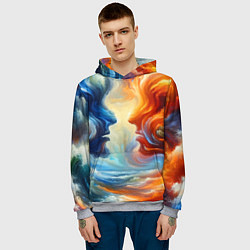 Толстовка-худи мужская Профили парня и девушки - две стихии, цвет: 3D-меланж — фото 2
