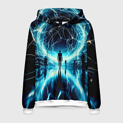 Толстовка-худи мужская Человек и неоновая планета - нейроарт, цвет: 3D-белый