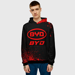 Толстовка-худи мужская BYD - red gradient, цвет: 3D-черный — фото 2