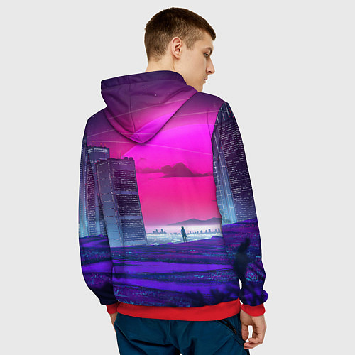 Мужская толстовка Synthwave неоновый город / 3D-Красный – фото 4