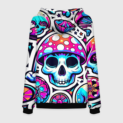 Мужская толстовка Череп в мухоморной шляпе - нейроарт / 3D-Черный – фото 2
