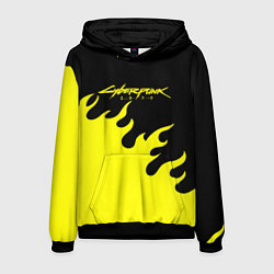 Толстовка-худи мужская Cyberpunk 2077 желтый fire, цвет: 3D-черный