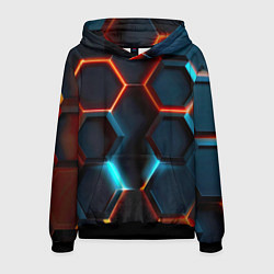 Толстовка-худи мужская Неоновые темно синие соты, цвет: 3D-черный