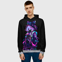 Толстовка-худи мужская Девушка неоновая кошка, цвет: 3D-меланж — фото 2
