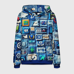 Толстовка-худи мужская Пэчворк с геймерскими знаками, цвет: 3D-синий