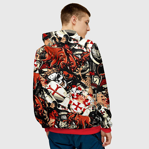 Мужская толстовка Рыцари тамплиеры цербер и грифон / 3D-Красный – фото 4