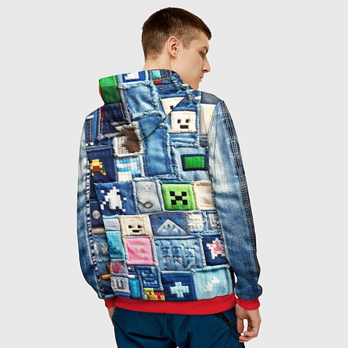 Мужская толстовка Minecraft на пэчворк джинсах / 3D-Красный – фото 4
