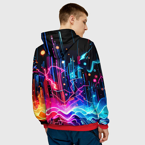 Мужская толстовка Neon fantasy - ai art / 3D-Красный – фото 4