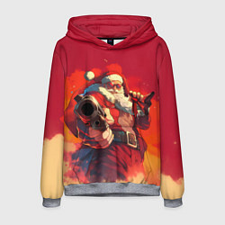 Толстовка-худи мужская Дед Мороз с пистолетом, цвет: 3D-меланж