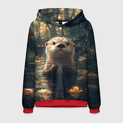 Толстовка-худи мужская Выдра в летнем пруду, цвет: 3D-красный