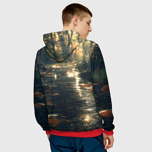 Мужская толстовка Выдра в летнем пруду / 3D-Красный – фото 4